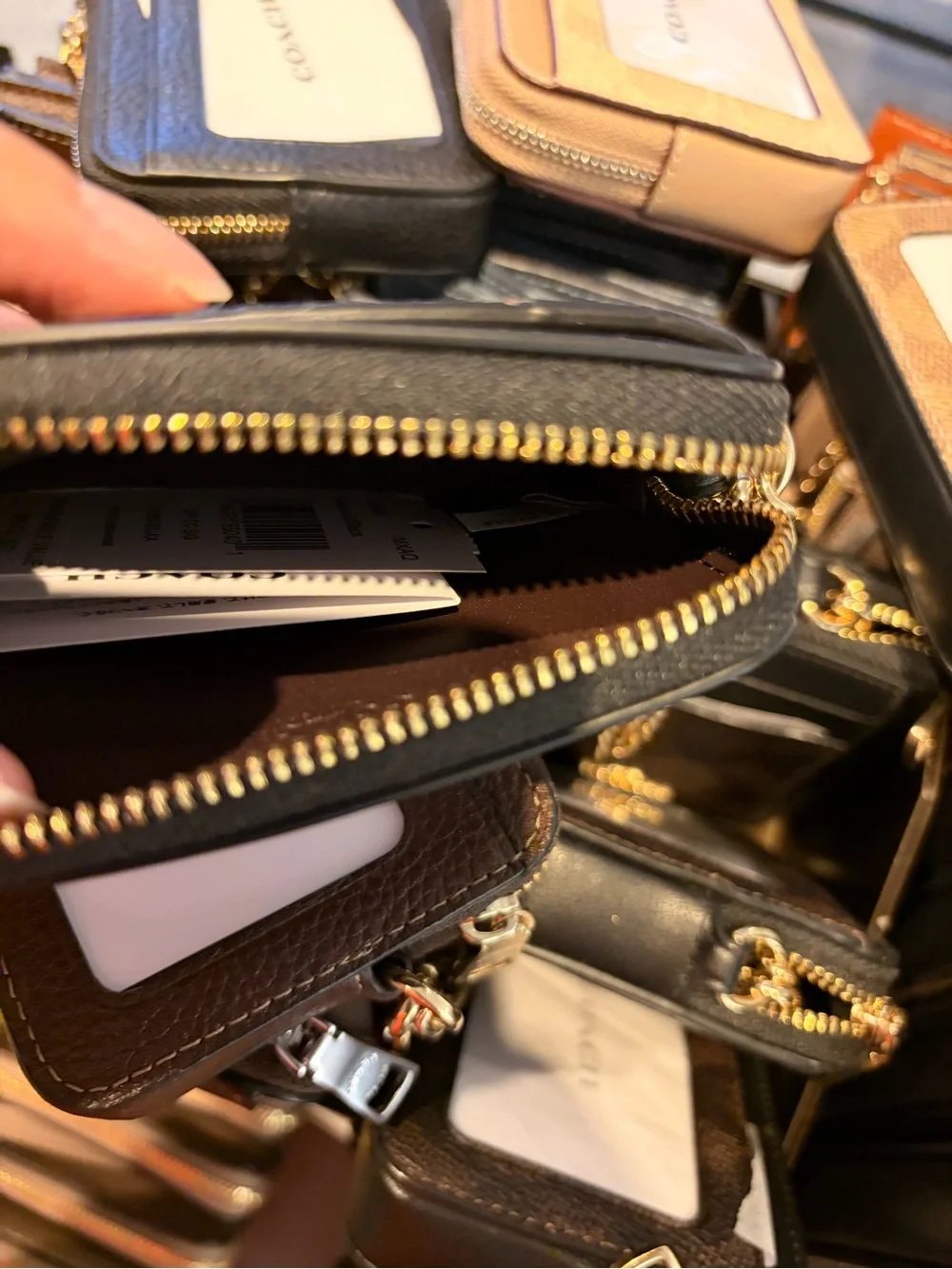 Coach Leather Zip chain card coin Wallets - with chain and card slots new